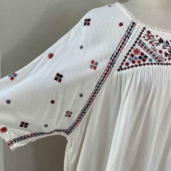 Knox Rose Womens Plus XXL Embroidered White Peasant Blouse Short Sleeve Boho Top - Picture 3 of 11
